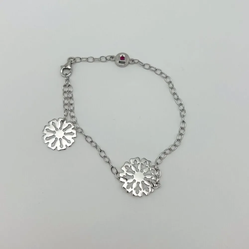 Elle Ruby Signed Sterling Silver 925 Chain Bracelet with Flower Charm